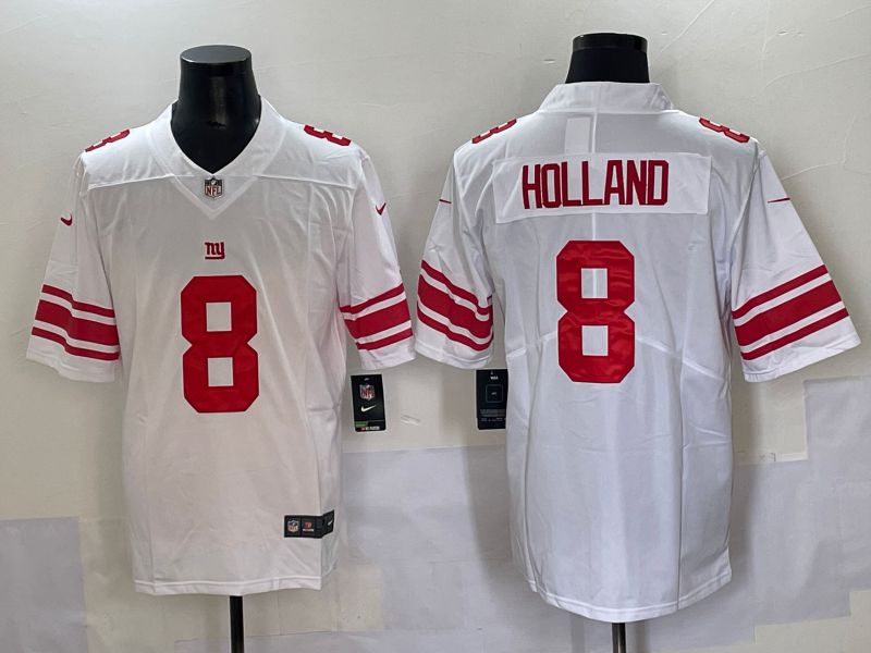 Men 2025 New York Giants 8 Holland White Second generations Nike Limited NFL Jersey style 1